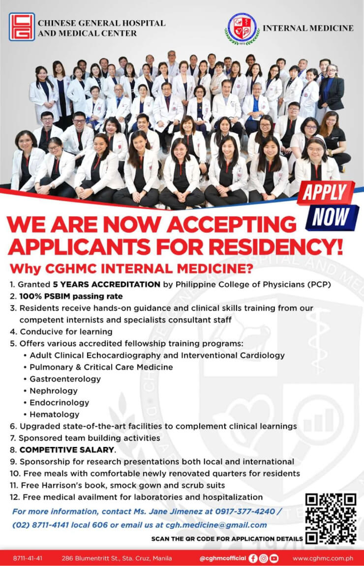 Accepting applicants for Internal Medicine Residency Chinese